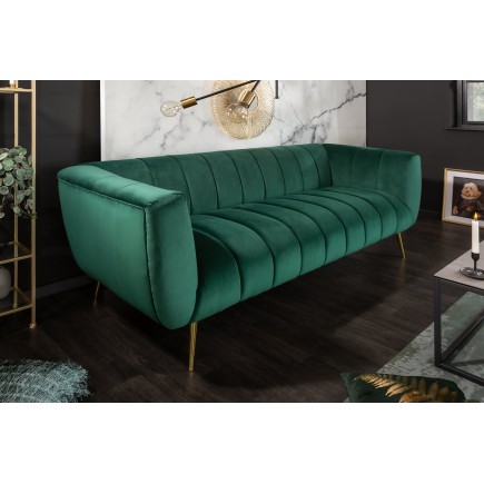 Canapé NOBLESSE 225cm Velours Vert Émeraude Pieds Dorés 2