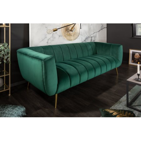 Canapé NOBLESSE 225cm Velours Vert Émeraude Pieds Dorés