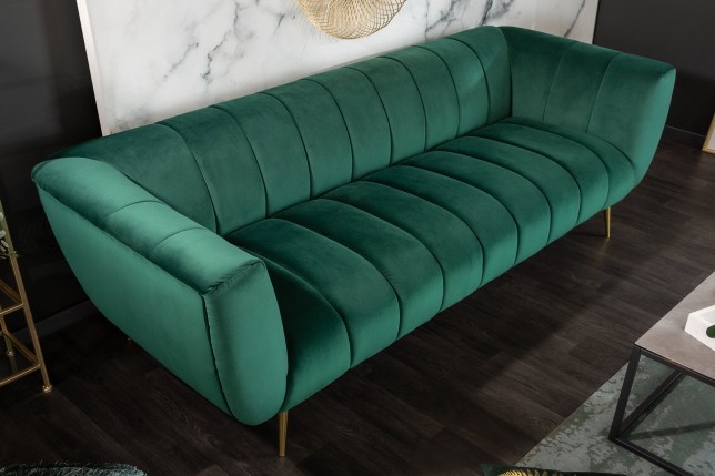 Canapé NOBLESSE 225cm Velours Vert Émeraude Pieds Dorés