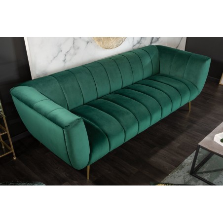 Canapé NOBLESSE 225cm Velours Vert Émeraude Pieds Dorés