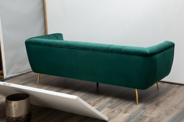 Canapé NOBLESSE 225cm Velours Vert Émeraude Pieds Dorés