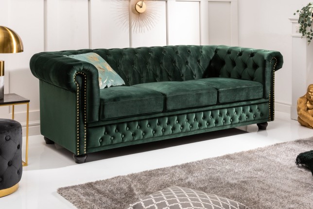 Canapé Chesterfield 3 places velours vert émeraude