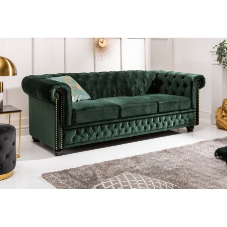 Canapé Chesterfield 3 places velours vert émeraude