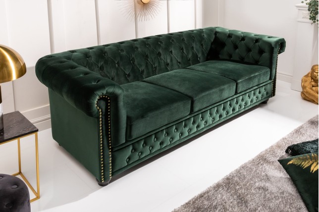 Canapé Chesterfield 3 places velours vert émeraude