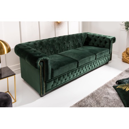 Canapé Chesterfield 3 places velours vert émeraude