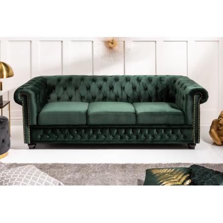 Canapé Chesterfield 3 places velours vert émeraude