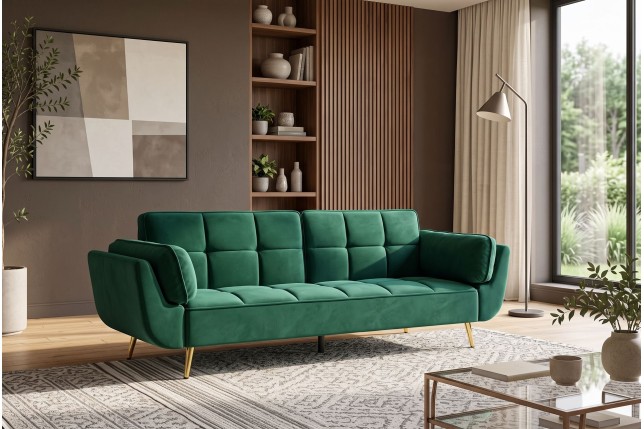 Canapé-lit BOUTIQUE 215cm velours vert émeraude
