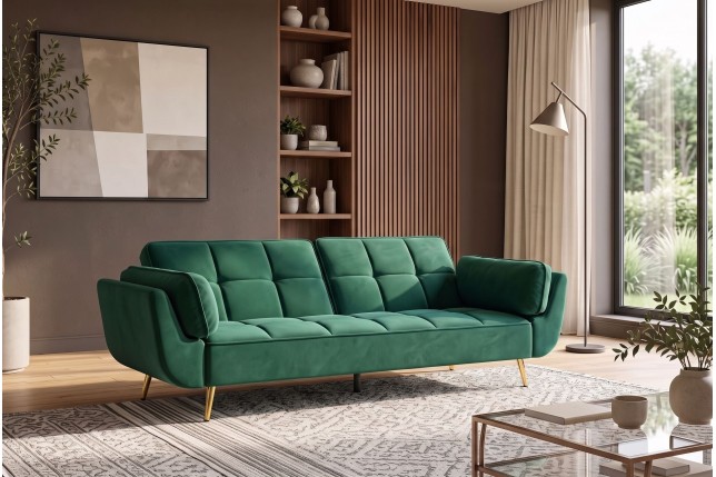 Canapé-lit BOUTIQUE 215cm velours vert émeraude