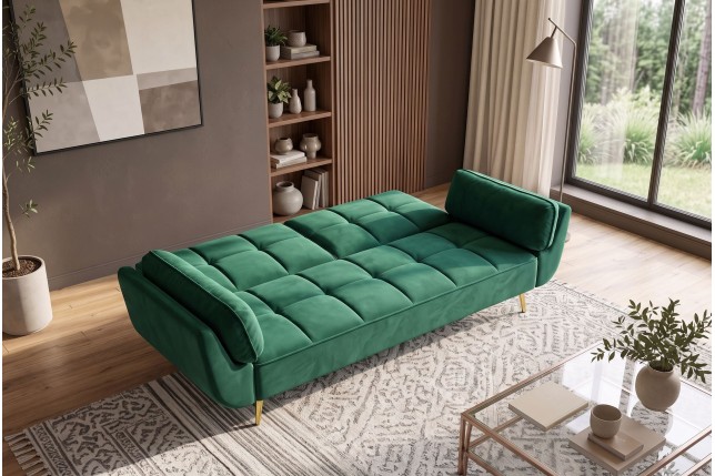 Canapé-lit BOUTIQUE 215cm velours vert émeraude