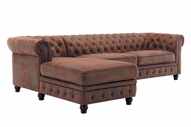 Canapé d'angle Chesterfield ottoman gauche microfibre marron