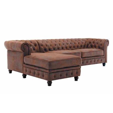 Canapé d'angle Chesterfield ottoman gauche microfibre marron