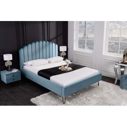 Lit PEARL 140x200cm velours aquamarine - Design chambre
