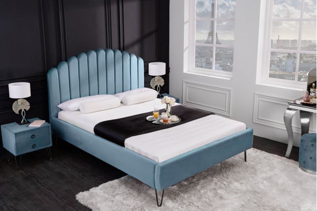 Lit PEARL 140x200cm velours aquamarine - Design chambre