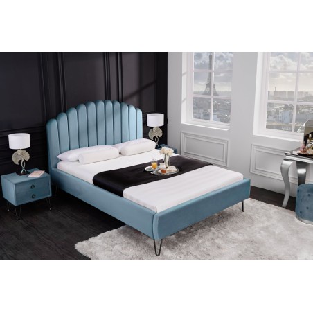 Lit PEARL 140x200cm velours aquamarine - Design chambre