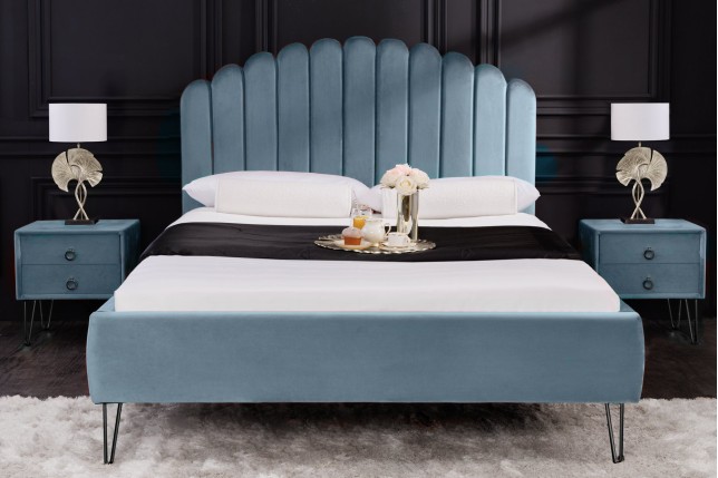 Lit PEARL 140x200cm velours aquamarine - Design chambre