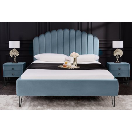 Lit PEARL 140x200cm velours aquamarine - Design chambre