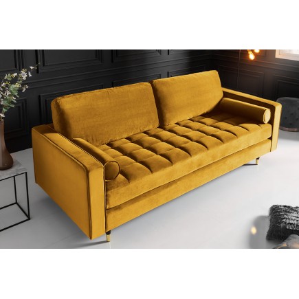 Canapé COZY VELVET 220cm 3 places velours jaune moutarde