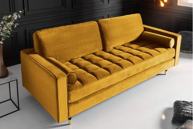 Canapé COZY VELVET 220cm 3 places velours jaune moutarde