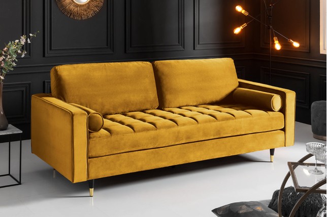 Canapé COZY VELVET 220cm 3 places velours jaune moutarde