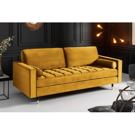 Canapé COZY VELVET 220cm 3 places velours jaune moutarde