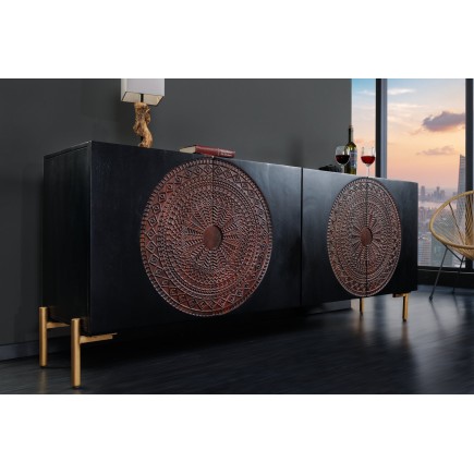 Buffet bas MANDALA 160cm manguier massif et métal noir