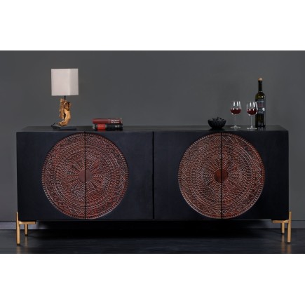 Buffet bas MANDALA 160cm manguier massif et métal noir 2