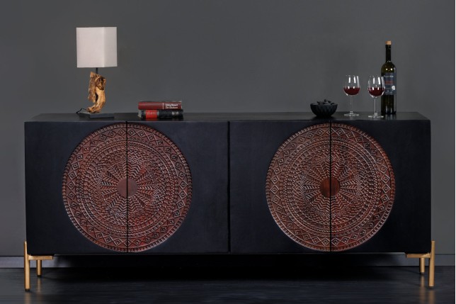 Buffet bas MANDALA 160cm manguier massif et métal noir