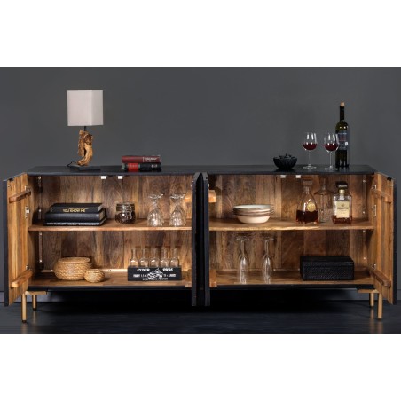 Buffet bas MANDALA 160cm manguier massif et métal noir