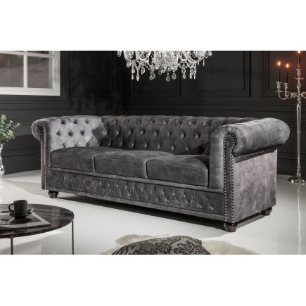 Canapé Chesterfield 205cm 3 places velours gris
