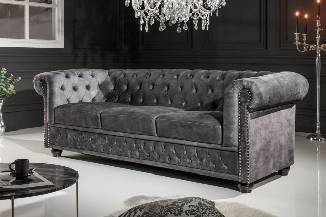 Canapé Chesterfield 205cm 3 places velours gris