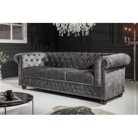 Canapé Chesterfield 205cm 3 places velours gris