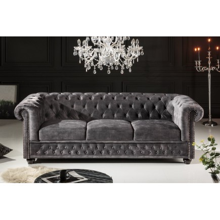 Canapé Chesterfield 205cm 3 places velours gris 2