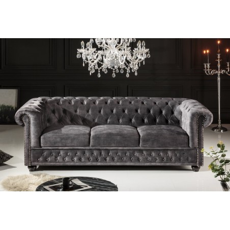 Canapé Chesterfield 205cm 3 places velours gris