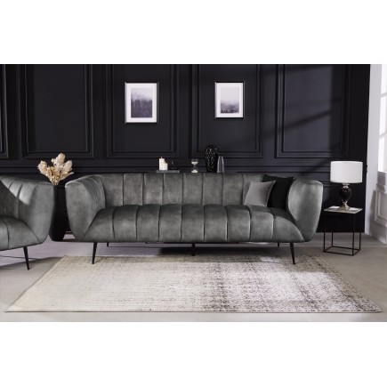 Canapé NOBLESSE 225cm Velours Gris 3 Places Pieds Noirs 2