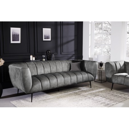 Canapé NOBLESSE 225cm Velours Gris 3 Places Pieds Noirs