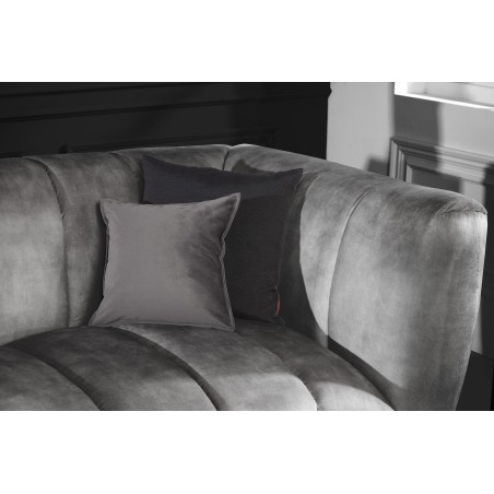 Canapé NOBLESSE 225cm Velours Gris 3 Places Pieds Noirs
