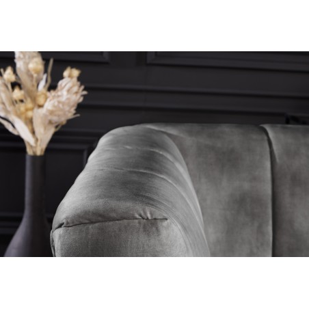Canapé NOBLESSE 225cm Velours Gris 3 Places Pieds Noirs
