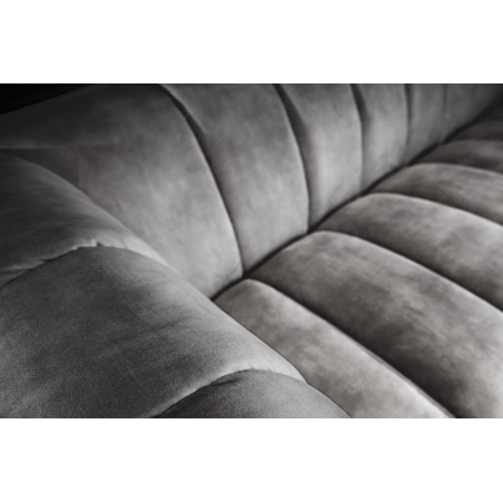 Canapé NOBLESSE 225cm Velours Gris 3 Places Pieds Noirs