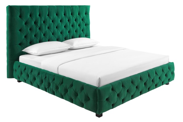 Lit PARIS CHESTERFIELD 180x200 velours vert foncé
