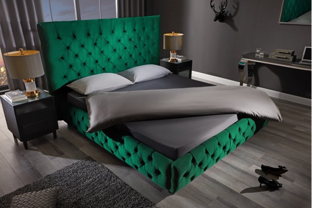 Lit PARIS CHESTERFIELD 180x200 velours vert foncé