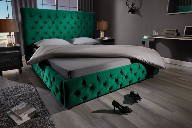 Lit PARIS CHESTERFIELD 180x200 velours vert foncé