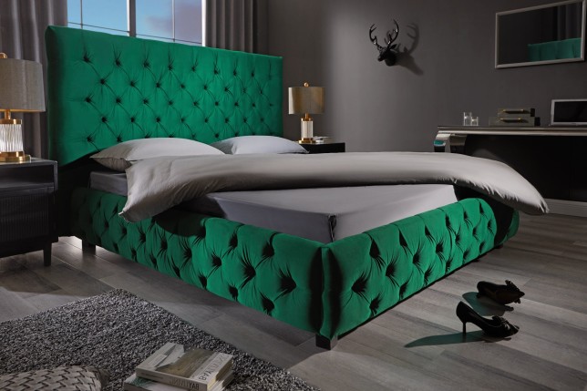 Lit PARIS CHESTERFIELD 180x200 velours vert foncé