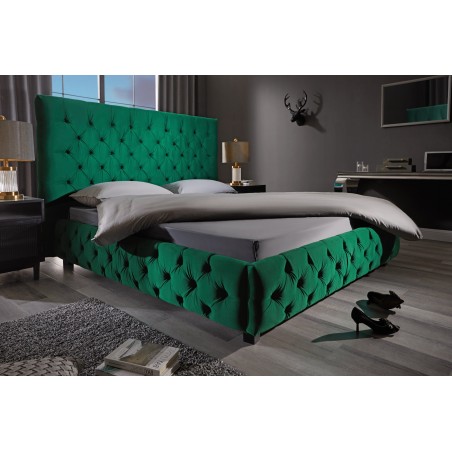 Lit PARIS CHESTERFIELD 180x200 velours vert foncé