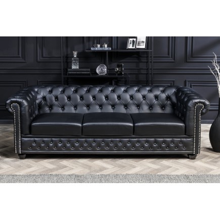 Canapé Chesterfield 3 places simili cuir noir 205cm 2