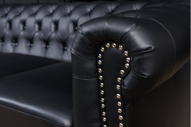 Canapé Chesterfield 3 places simili cuir noir 205cm