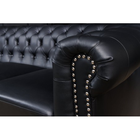 Canapé Chesterfield 3 places simili cuir noir 205cm