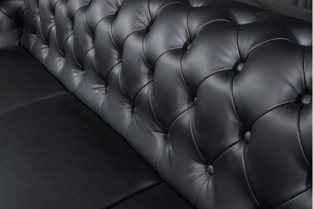 Canapé Chesterfield 3 places simili cuir noir 205cm