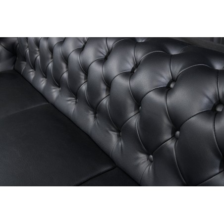Canapé Chesterfield 3 places simili cuir noir 205cm