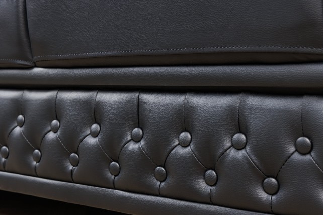 Canapé Chesterfield 3 places simili cuir noir 205cm