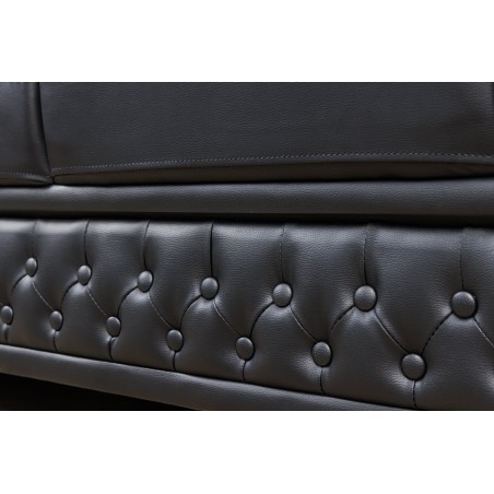 Canapé Chesterfield 3 places simili cuir noir 205cm